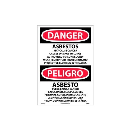 National Marker Co Bilingual Vinyl Sign - Danger Asbestos Cancer And Lung Disease Hazard ESD95PC